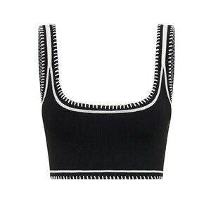 SOLD OUT SNDYS Black and White Trim Crop Top - Beverly Black Top Knit